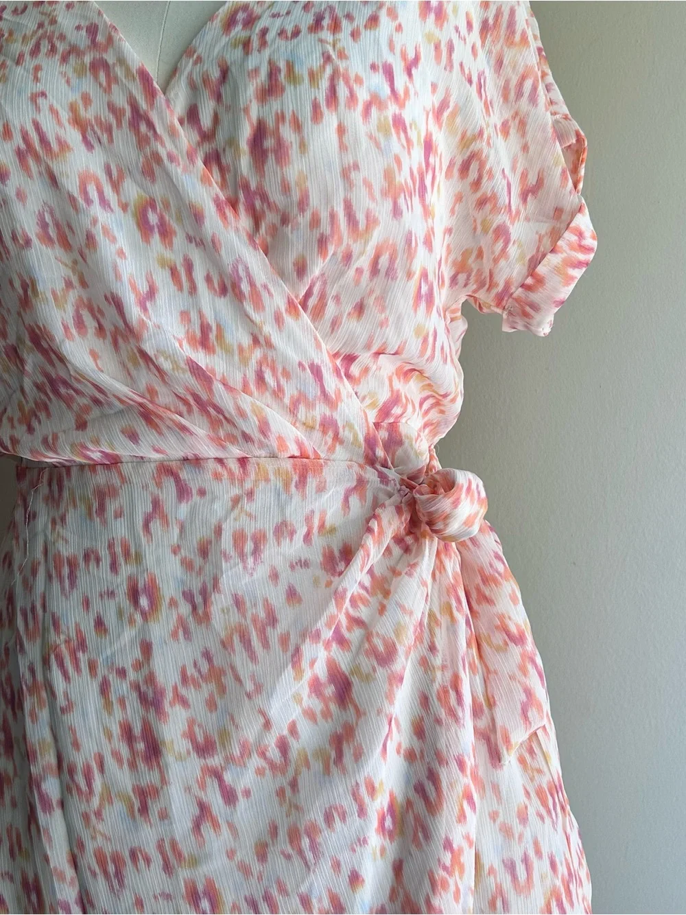 Floral Wrap Mini Dress in Pastel Coral